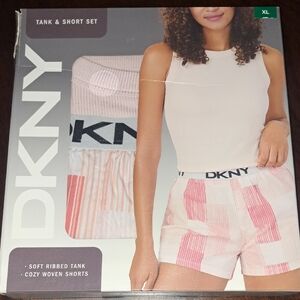 DKNY Pink and White Tank & Short Set. Size XL. NEW